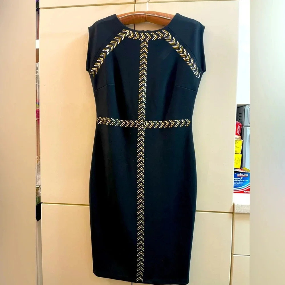 COLLEEN LOPEZ evening holidays party midi  dress rivets size  XS BLACK